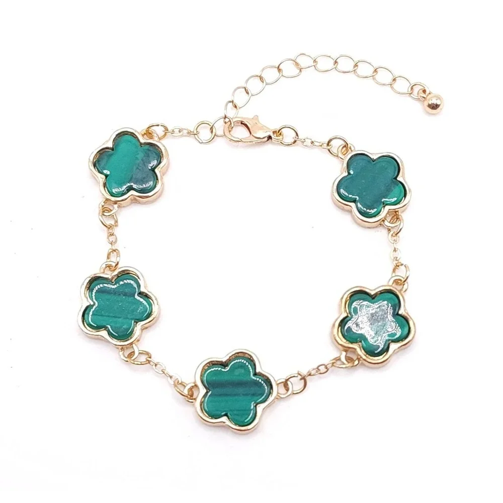 Gold Green Clover Link Bracelet